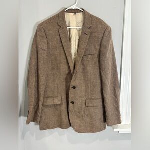 J Crew Brown Plaid Linen Cotton Blend Blazer Two Buttons Summer 44L